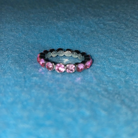 ETERNITY Ring Pink crystal silver tone sparkly September birthstone size 7.5 - Picture 1 of 8